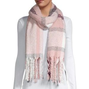 CALVIN KLEIN Chunky Plaid Knit Twisted
Fringe Edge Plaid Scarf NWT